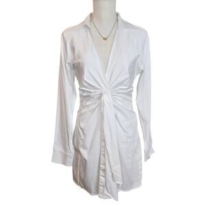 NWT Zara white deep plunge knot tie t-shirt dress sz M
